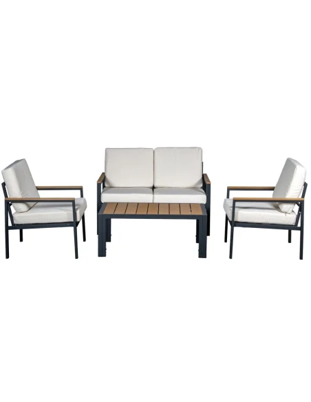 Camacho - Set Salotto da Giardino con Divano a 2 Posti, 2 Poltrone e Tavolino - Alluminio Antracite | Beige