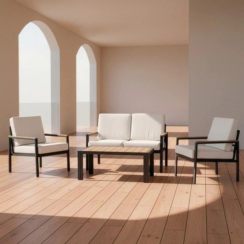 Camacho - Set Salotto da Giardino con Divano a 2 Posti, 2 Poltrone e Tavolino - Alluminio Antracite | Beige
