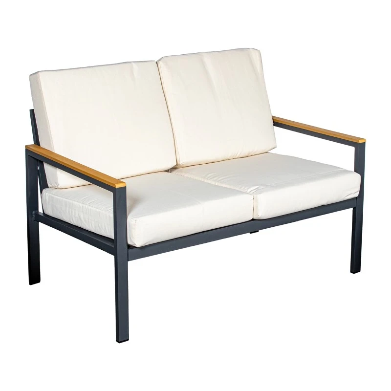 Camacho - Garden Lounge Set with 2-Seater Sofa, 2 Armchairs, and Coffee Table - Anthracite Aluminum | Beige
