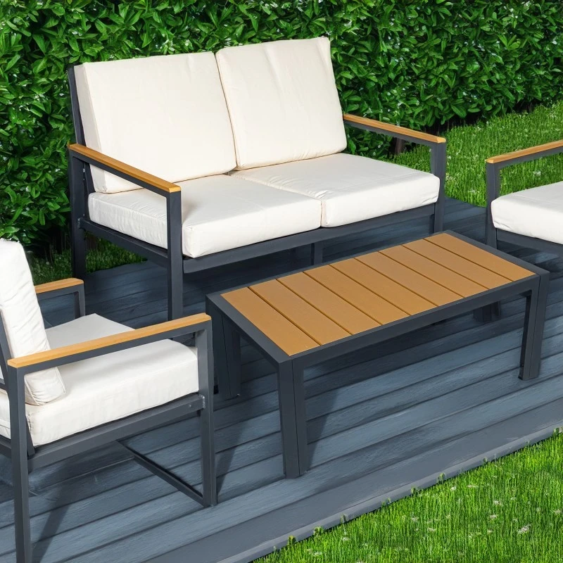 Camacho - Set Salotto da Giardino con Divano a 2 Posti, 2 Poltrone e Tavolino - Alluminio Antracite | Beige