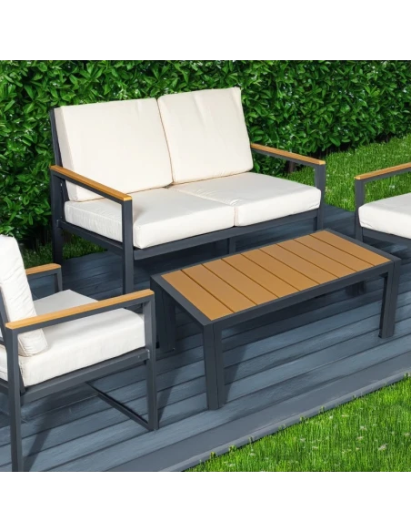 Camacho - Set Salotto da Giardino con Divano a 2 Posti, 2 Poltrone e Tavolino - Alluminio Antracite | Beige