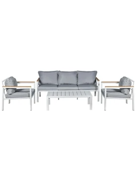 Camacho - Garden Lounge Set with 3-Seater Sofa, 2 Armchairs, and Coffee Table - White Aluminum | Grey