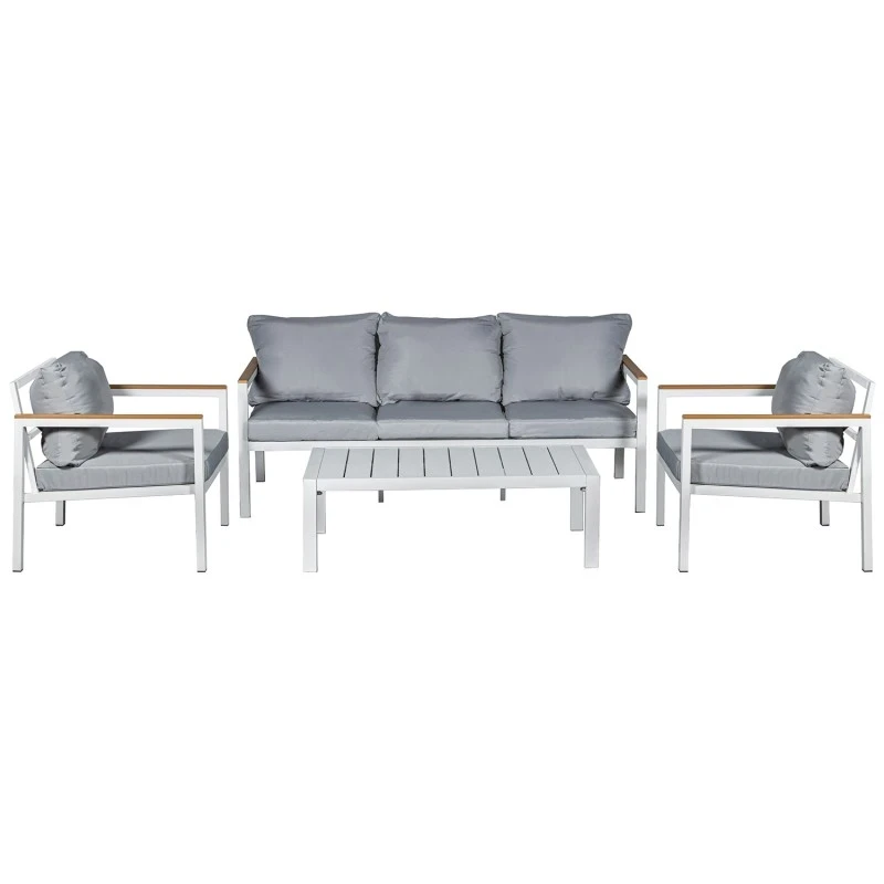 Camacho - Set Salotto da Giardino con Divano a 3 Posti, 2 Poltrone e Tavolino - Alluminio Bianco | Grigio