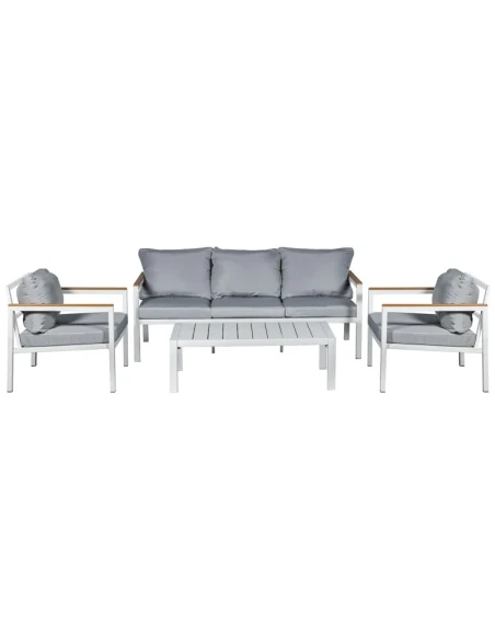 Camacho - Set Salotto da Giardino con Divano a 3 Posti, 2 Poltrone e Tavolino - Alluminio Bianco | Grigio