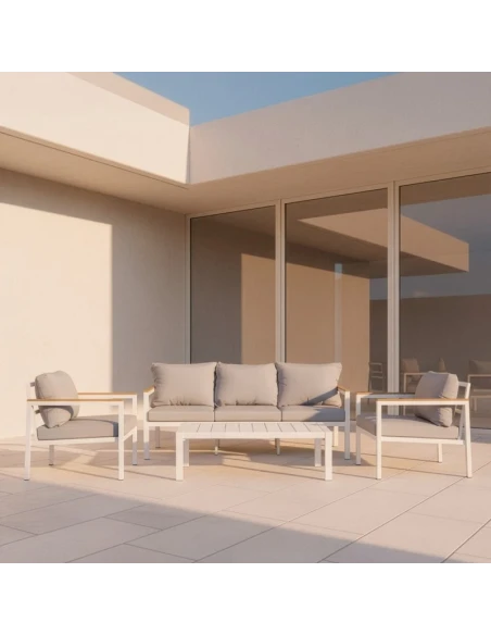 Camacho - Set Salotto da Giardino con Divano a 3 Posti, 2 Poltrone e Tavolino - Alluminio Bianco | Grigio