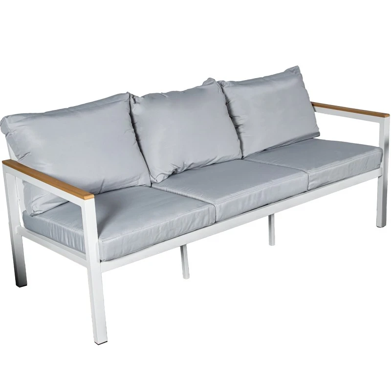Camacho - Garden Lounge Set with 3-Seater Sofa, 2 Armchairs, and Coffee Table - White Aluminum | Grey