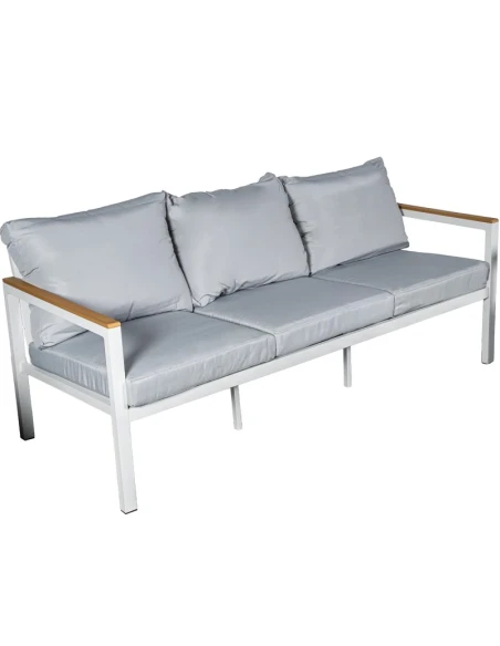 Camacho - Garden Lounge Set with 3-Seater Sofa, 2 Armchairs, and Coffee Table - White Aluminum | Grey