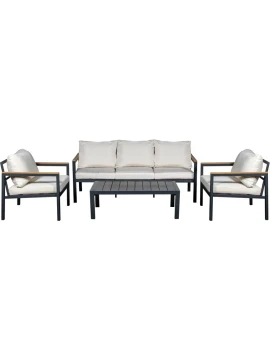 Camacho - Set Salotto da Giardino con Divano a 3 Posti, 2 Poltrone e Tavolino - Alluminio Antracite | Beige