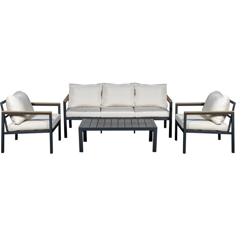 Camacho - Set Salotto da Giardino con Divano a 3 Posti, 2 Poltrone e Tavolino - Alluminio Antracite | Beige