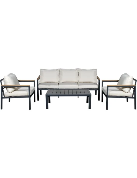 Camacho - Set Salotto da Giardino con Divano a 3 Posti, 2 Poltrone e Tavolino - Alluminio Antracite | Beige