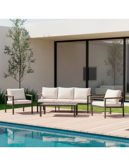 Camacho - Garden Lounge Set with 3-Seater Sofa, 2 Armchairs, and Coffee Table - Anthracite Aluminum | Beige