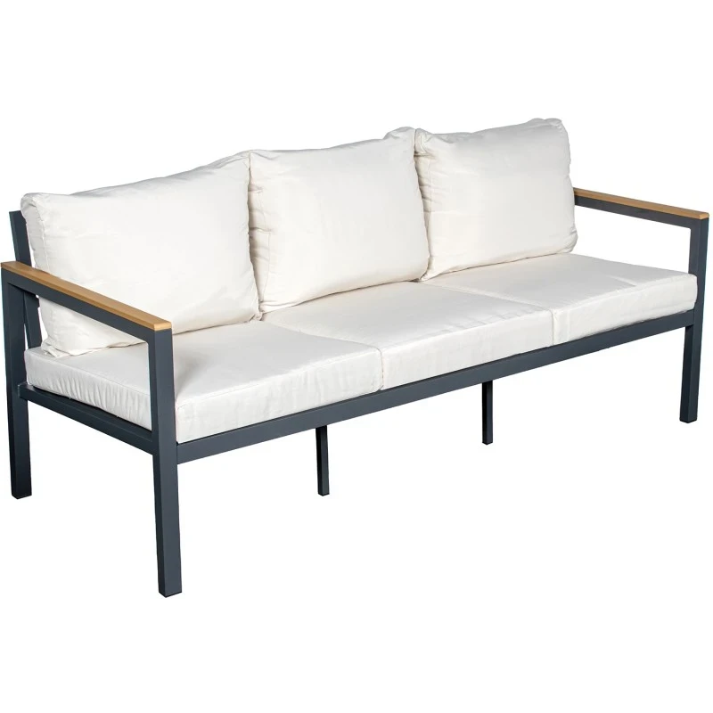 Camacho - Set Salotto da Giardino con Divano a 3 Posti, 2 Poltrone e Tavolino - Alluminio Antracite | Beige
