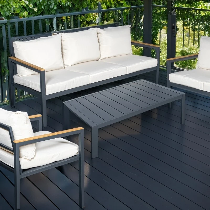 Camacho - Garden Lounge Set with 3-Seater Sofa, 2 Armchairs, and Coffee Table - Anthracite Aluminum | Beige