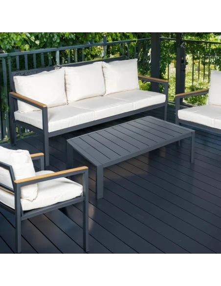 Camacho - Garden Lounge Set with 3-Seater Sofa, 2 Armchairs, and Coffee Table - Anthracite Aluminum | Beige