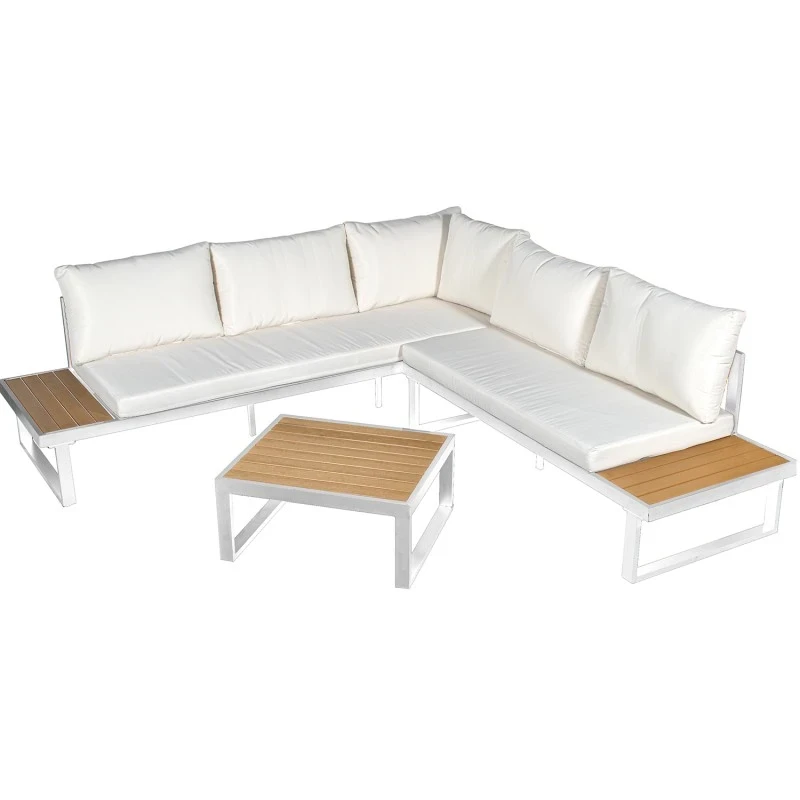 Camacho - Garden Lounge Set with Corner Sofa and Coffee Table - White Aluminum