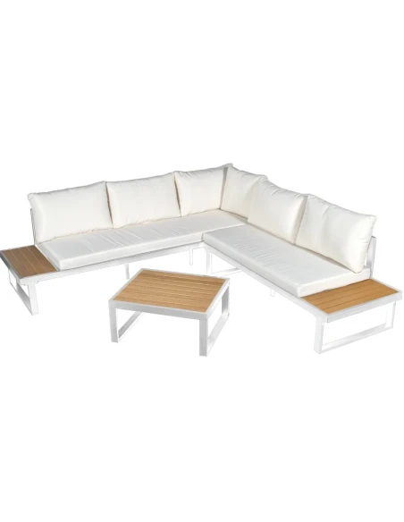 Camacho - Set Salotto da Giardino con Divano Angolare e Tavolino - Alluminio Bianco