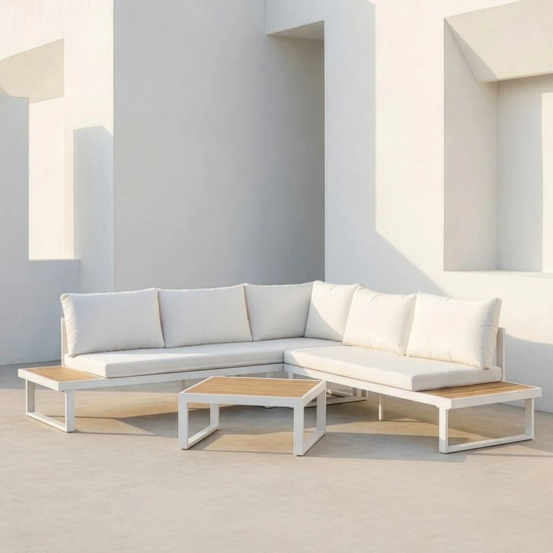 Camacho - Set Salotto da Giardino con Divano Angolare e Tavolino - Alluminio Bianco