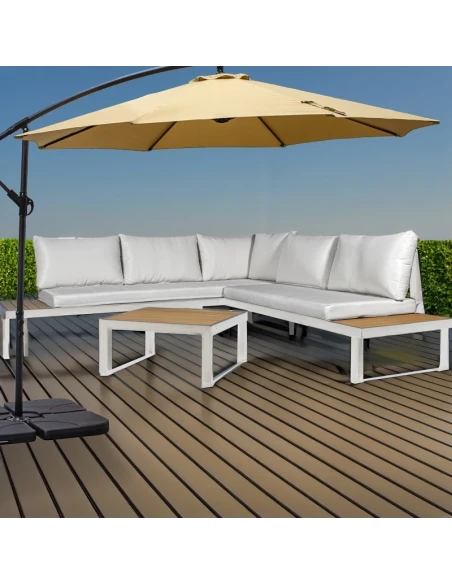 Camacho - Garden Lounge Set with Corner Sofa and Coffee Table - White Aluminum