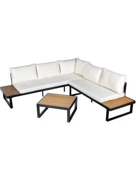 Camacho - Set Salotto da Giardino con Divano Angolare e Tavolino - Alluminio Nero | Bianco