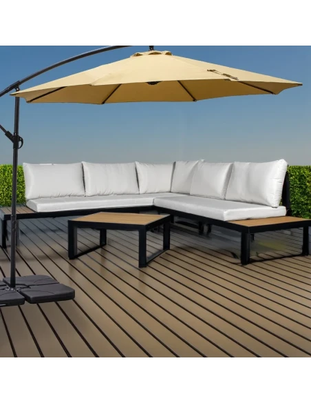 Camacho - Set Salotto da Giardino con Divano Angolare e Tavolino - Alluminio Nero | Bianco