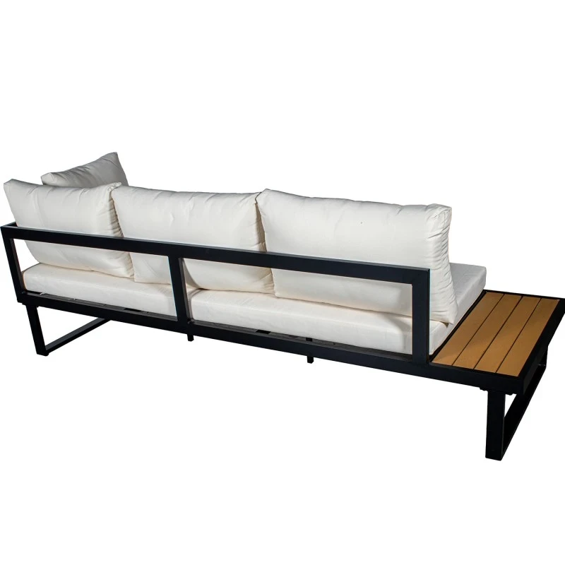 Camacho - Garden Lounge Set with Corner Sofa and Coffee Table - Black Aluminum | White