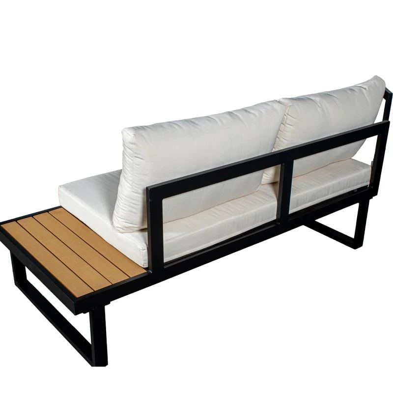 Camacho - Garden Lounge Set with Corner Sofa and Coffee Table - Black Aluminum | White