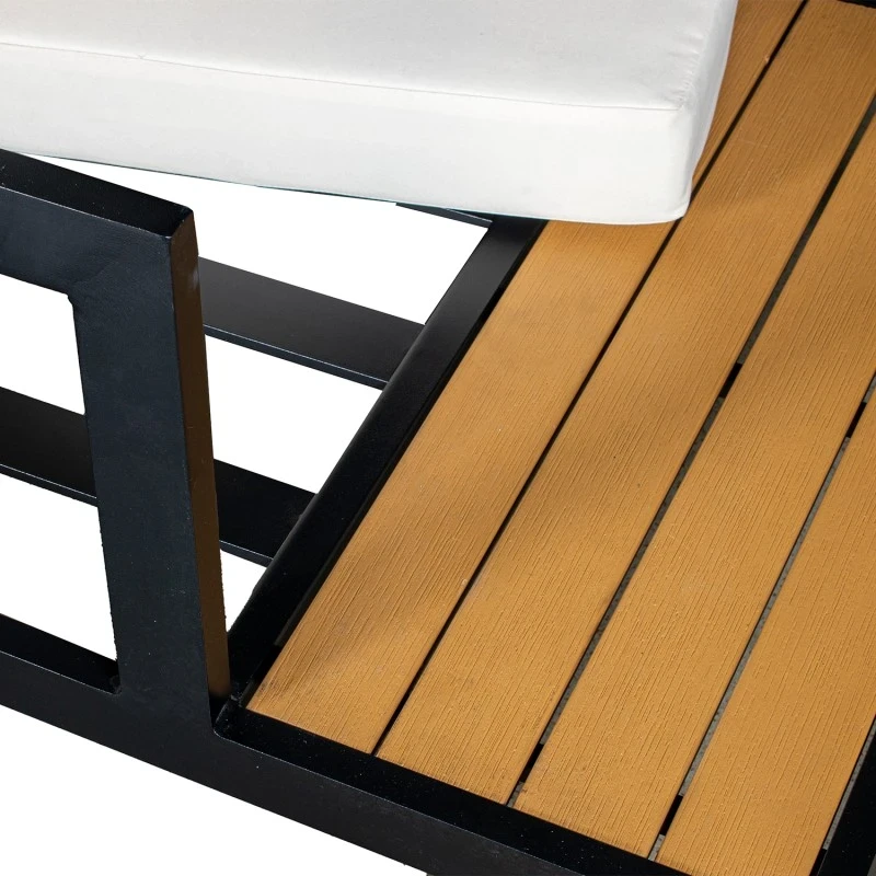 Camacho - Set Salotto da Giardino con Divano Angolare e Tavolino - Alluminio Nero | Bianco