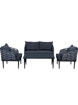 Camacho - Garden Lounge Set with 2-Seater Sofa, 2 Armchairs and Coffee Table - Black