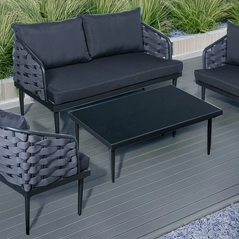 Camacho - Garden Lounge Set with 2-Seater Sofa, 2 Armchairs and Coffee Table - Black