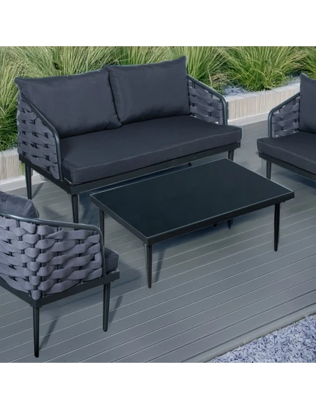 Camacho - Garden Lounge Set with 2-Seater Sofa, 2 Armchairs and Coffee Table - Black