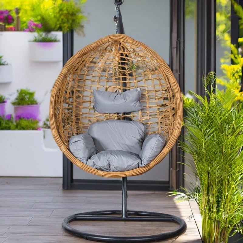Camacho - Drop Hanging Chair - Black Steel and Rattan