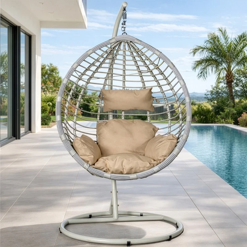 Camacho - Poltroncina Sospesa Goccia - Acciaio Bianco e Rattan