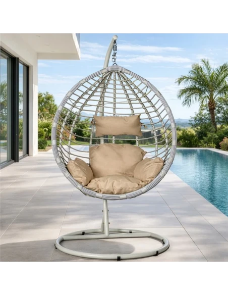 Camacho - Drop Hanging Chair - White Steel and Rattan