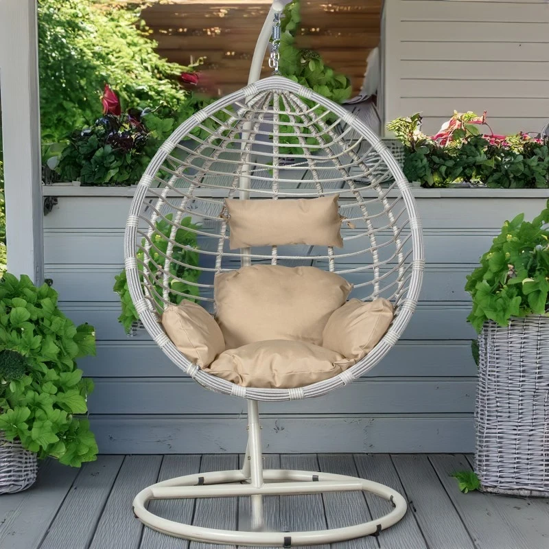 Camacho - Drop Hanging Chair - White Steel and Rattan