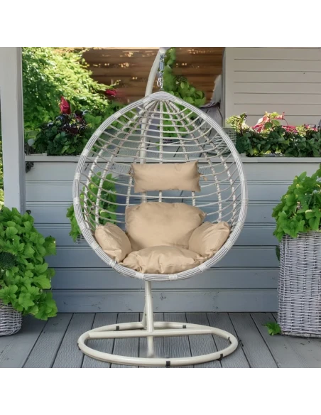 Camacho - Drop Hanging Chair - White Steel and Rattan