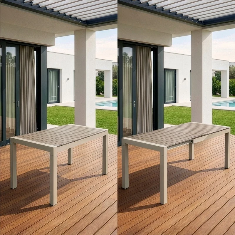 Camacho - Extendable Outdoor Table - Cream Aluminum / Polywood