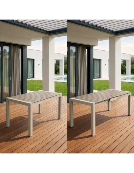 Camacho - Extendable Outdoor Table - Cream Aluminum / Polywood