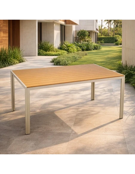 Camacho - Outdoor Table - Cream Aluminum / Polywood
