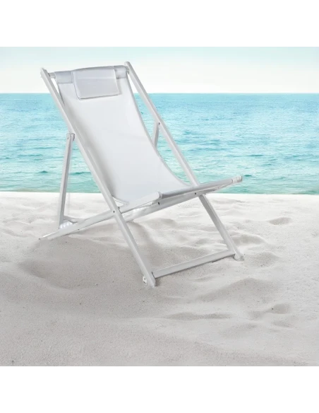 Camacho - Outdoor Folding Reclining Chair - White Aluminum / Textilene