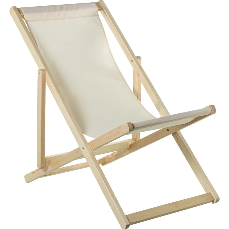 Camacho - Sedia Pieghevole Reclinabile da Esterno - Legno Naturale / Beige