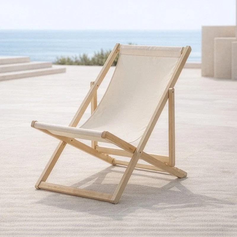 Camacho - Outdoor Folding Reclining Chair - Natural Wood / Beige