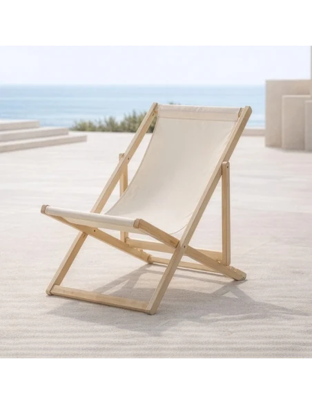 Camacho - Sedia Pieghevole Reclinabile da Esterno - Legno Naturale / Beige