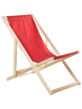 Camacho - Sedia Pieghevole Reclinabile da Esterno - Legno Naturale / Rosso