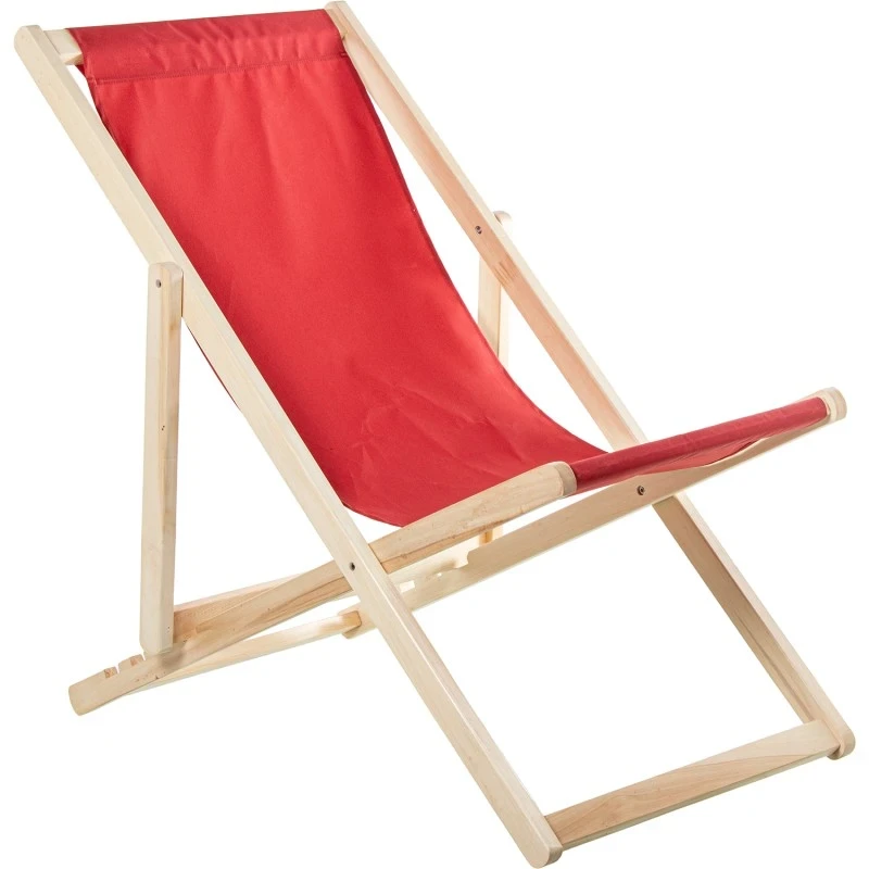 Camacho - Outdoor Folding Reclining Chair - Natural Wood / Red