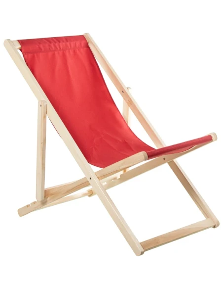 Camacho - Outdoor Folding Reclining Chair - Natural Wood / Red