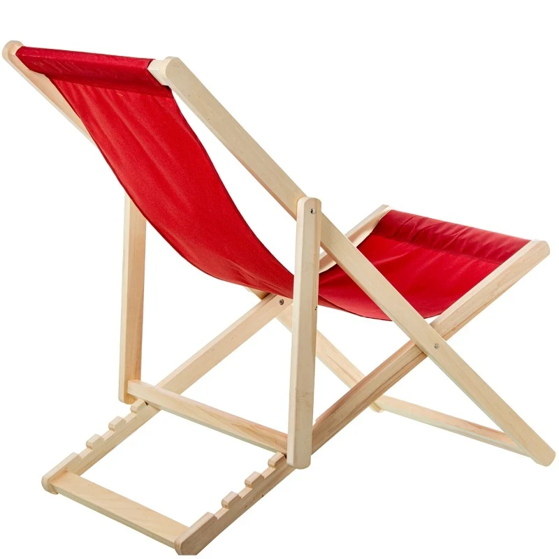 Camacho - Outdoor Folding Reclining Chair - Natural Wood / Red