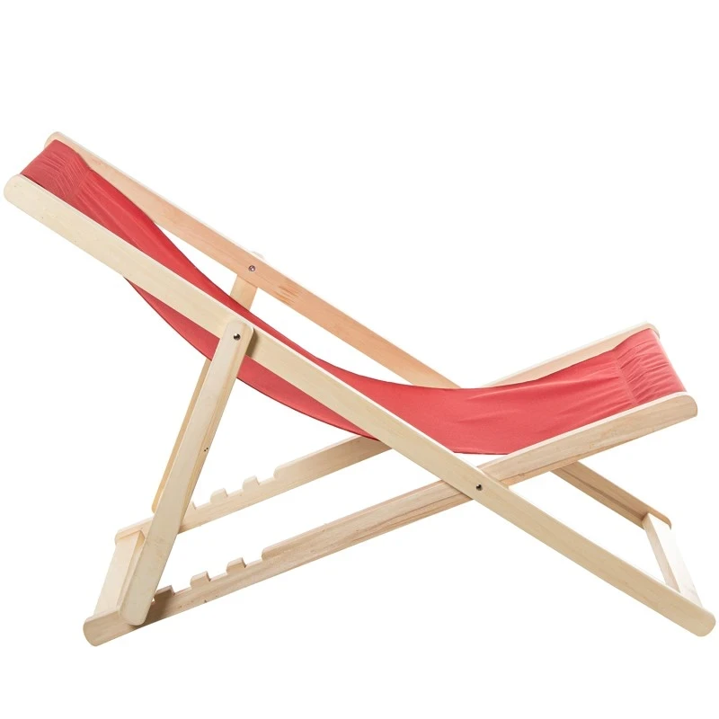 Camacho - Outdoor Folding Reclining Chair - Natural Wood / Red