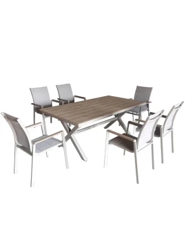 Camacho - Outdoor Dining Set - White Aluminum / Wood
