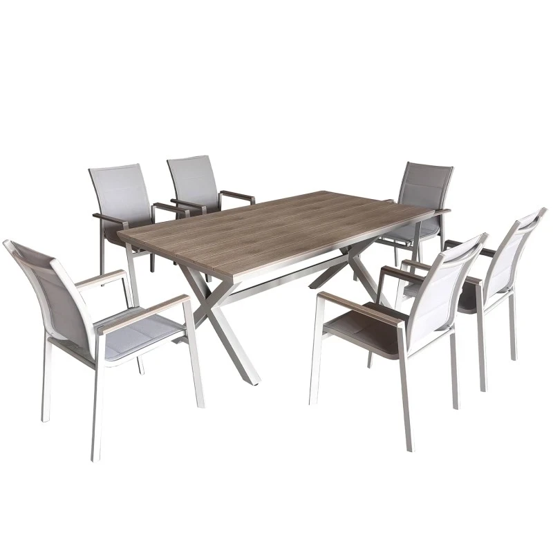Camacho - Set da Pranzo per Esterni - Alluminio Bianco / Legno