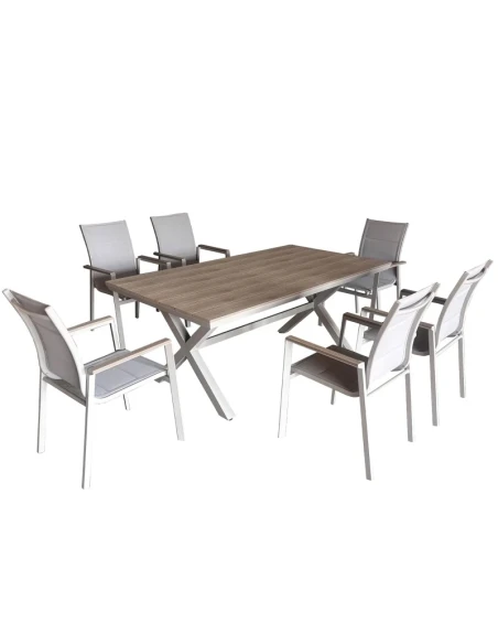 Camacho - Outdoor Dining Set - White Aluminum / Wood